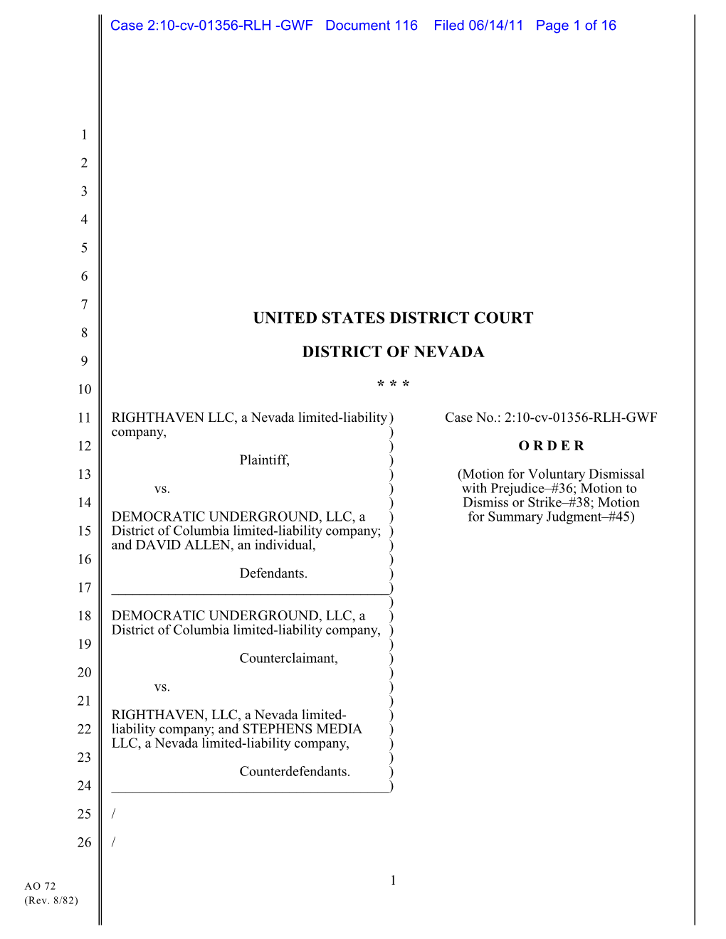 United States District Court District of Nevada *