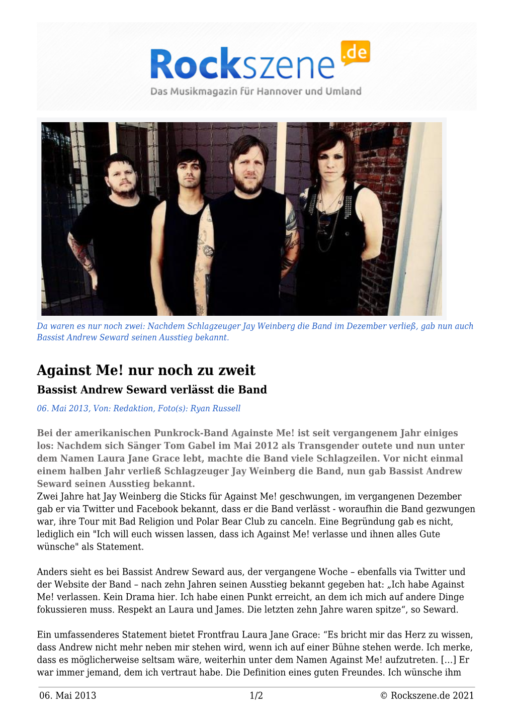 Against Me! Nur Noch Zu Zweit Bassist Andrew Seward Verlässt Die Band