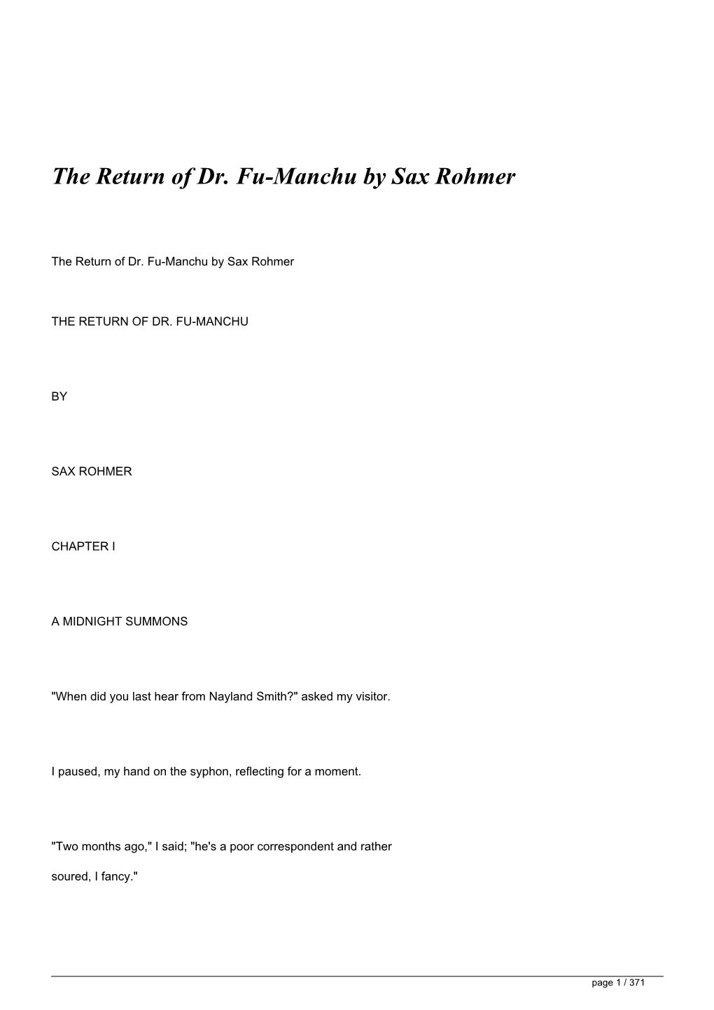 The Return of Dr. Fu-Manchu by Sax Rohmer&lt;/H1&gt;