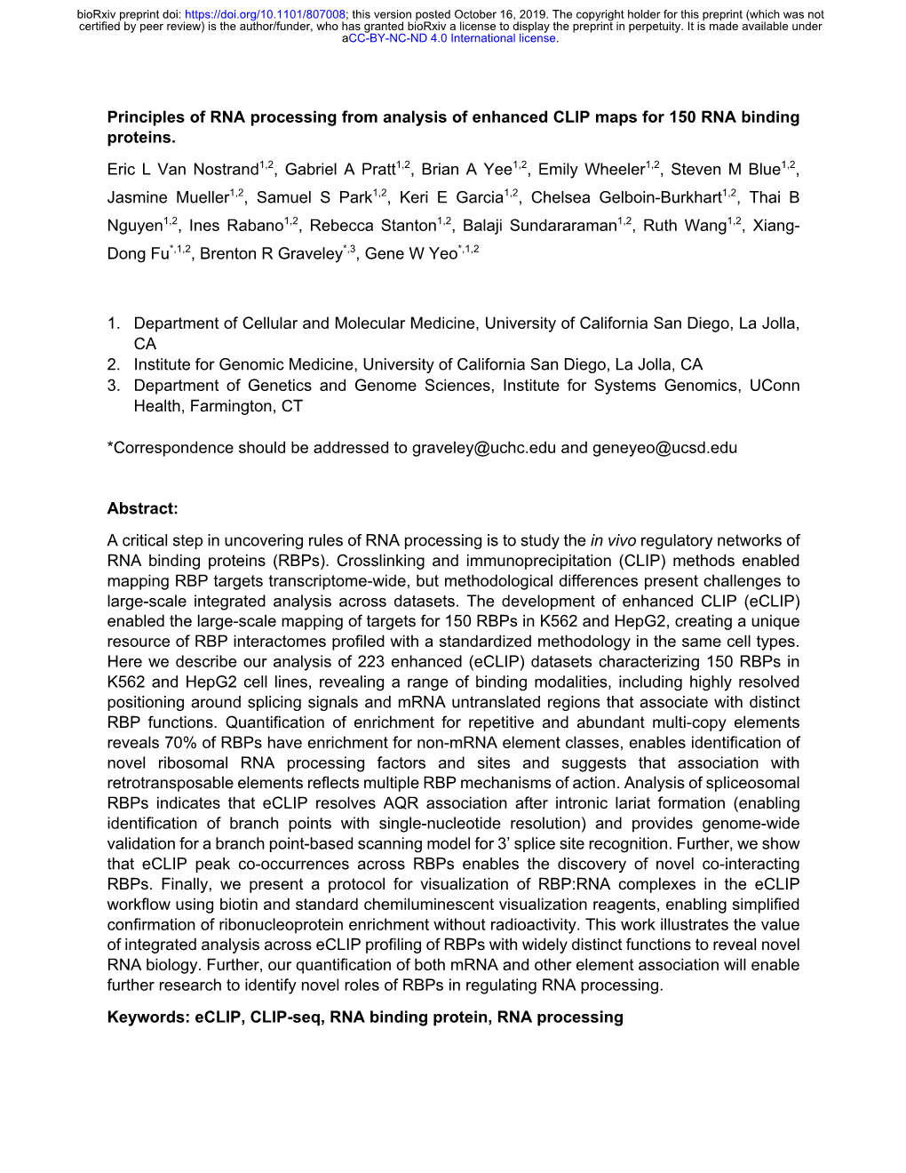 Principles of RNA Processing from Analysis of Enhanced CLIP Maps for 150 RNA Binding Proteins