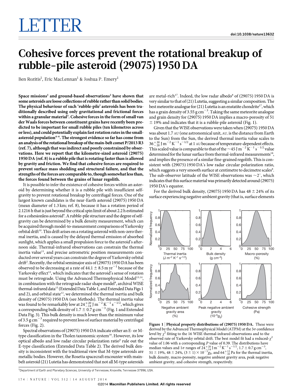 Cohesive Forces Prevent the Rotational Breakup of Rubble-Pile Asteroid (29075) 1950 DA