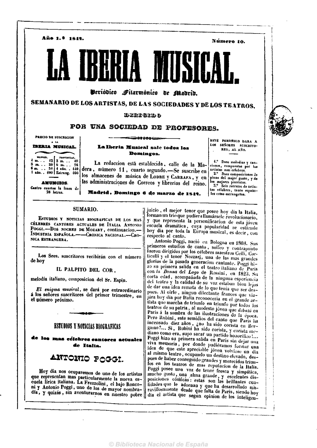 Semanario De Los Artistas, De Las Sociedades Y De Los Teatros