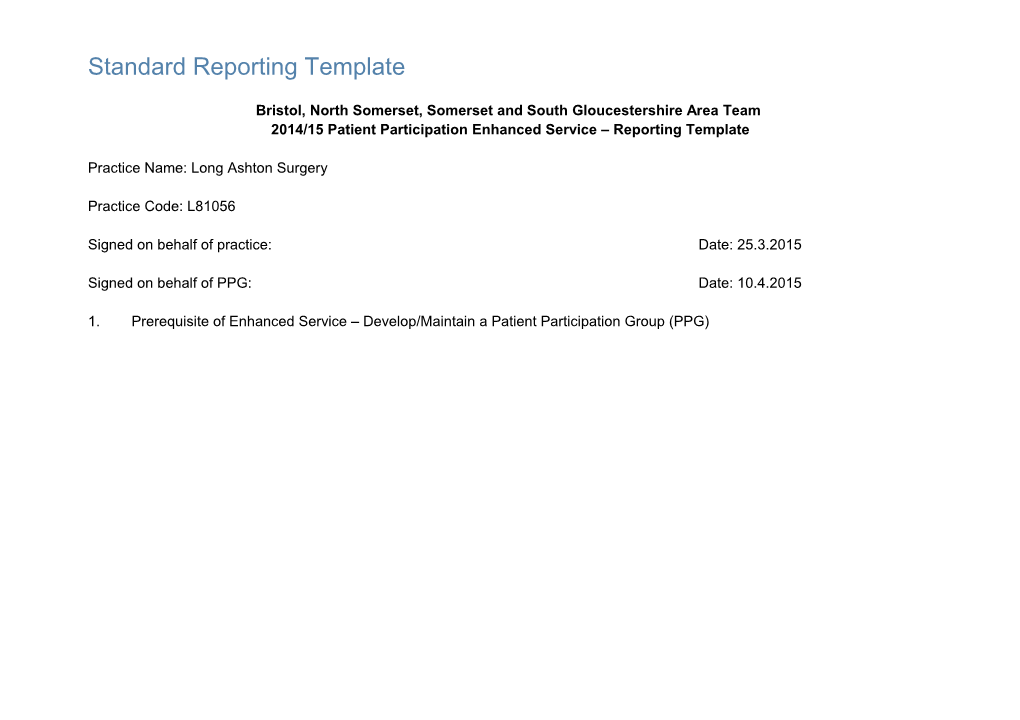 Patient Participation Enhanced Service - Reporting Template s1