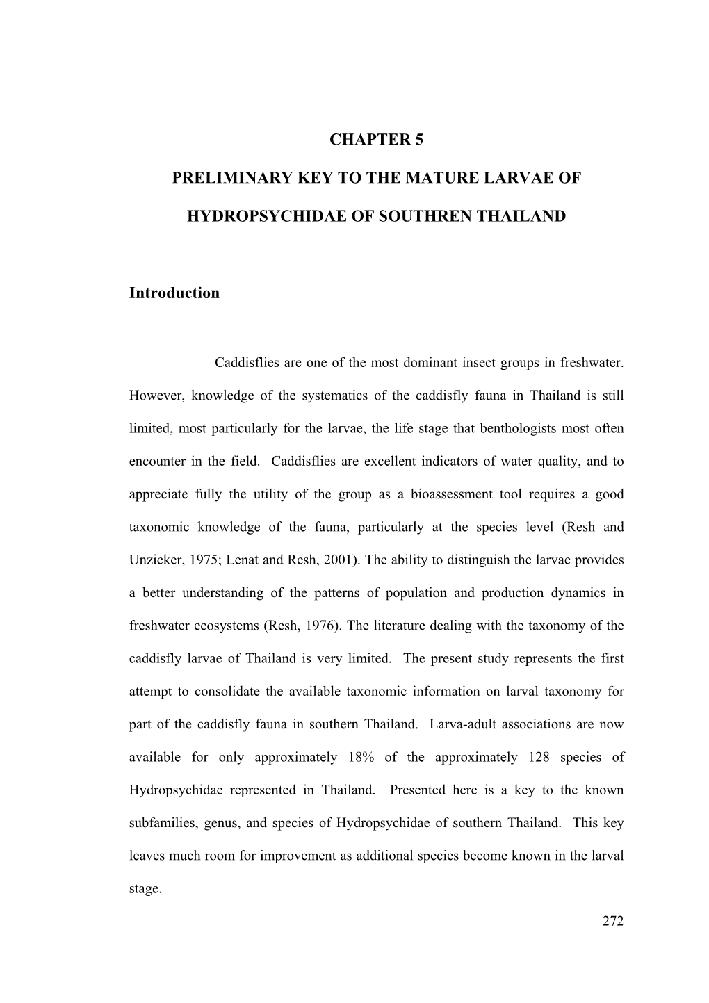 Chapter 5 Preliminary Key to the Mature Larvae Of