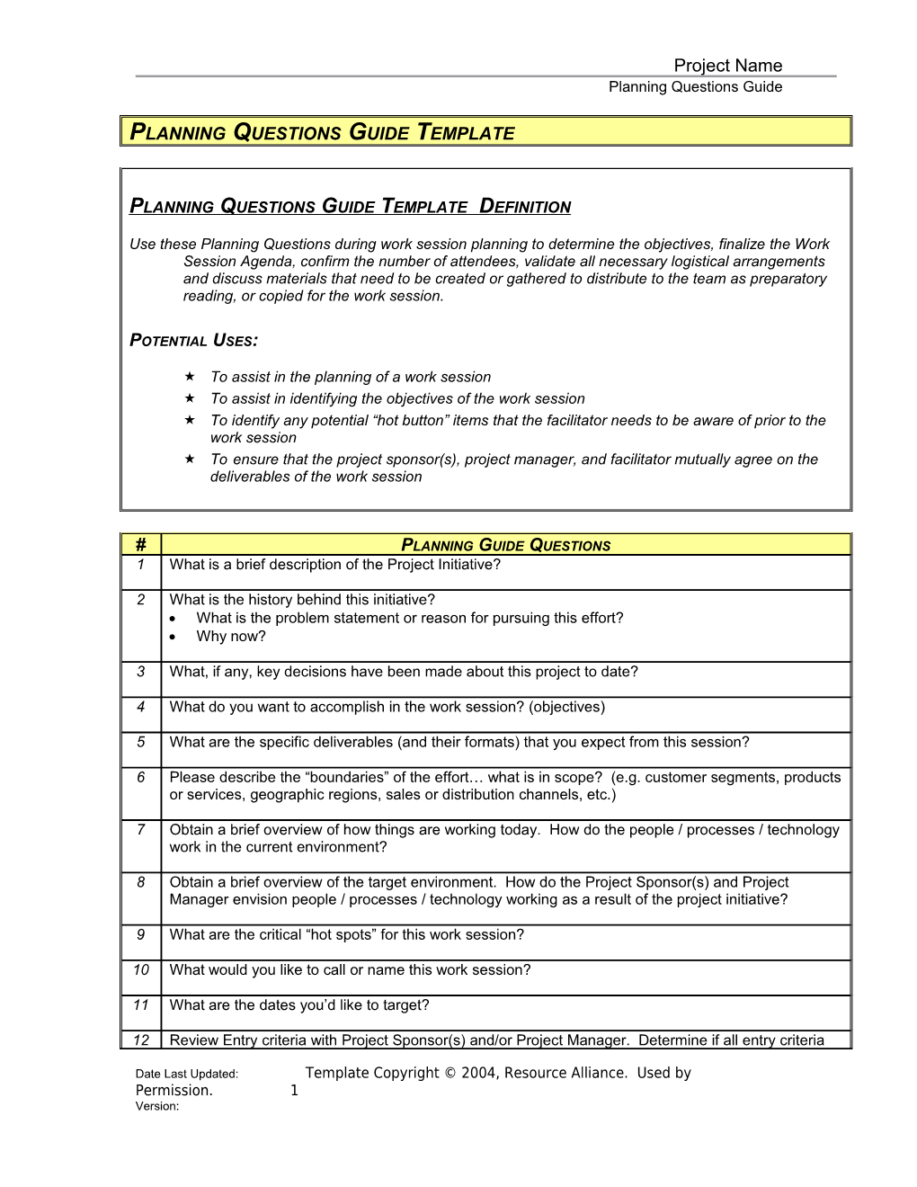 Planning Questions Guide