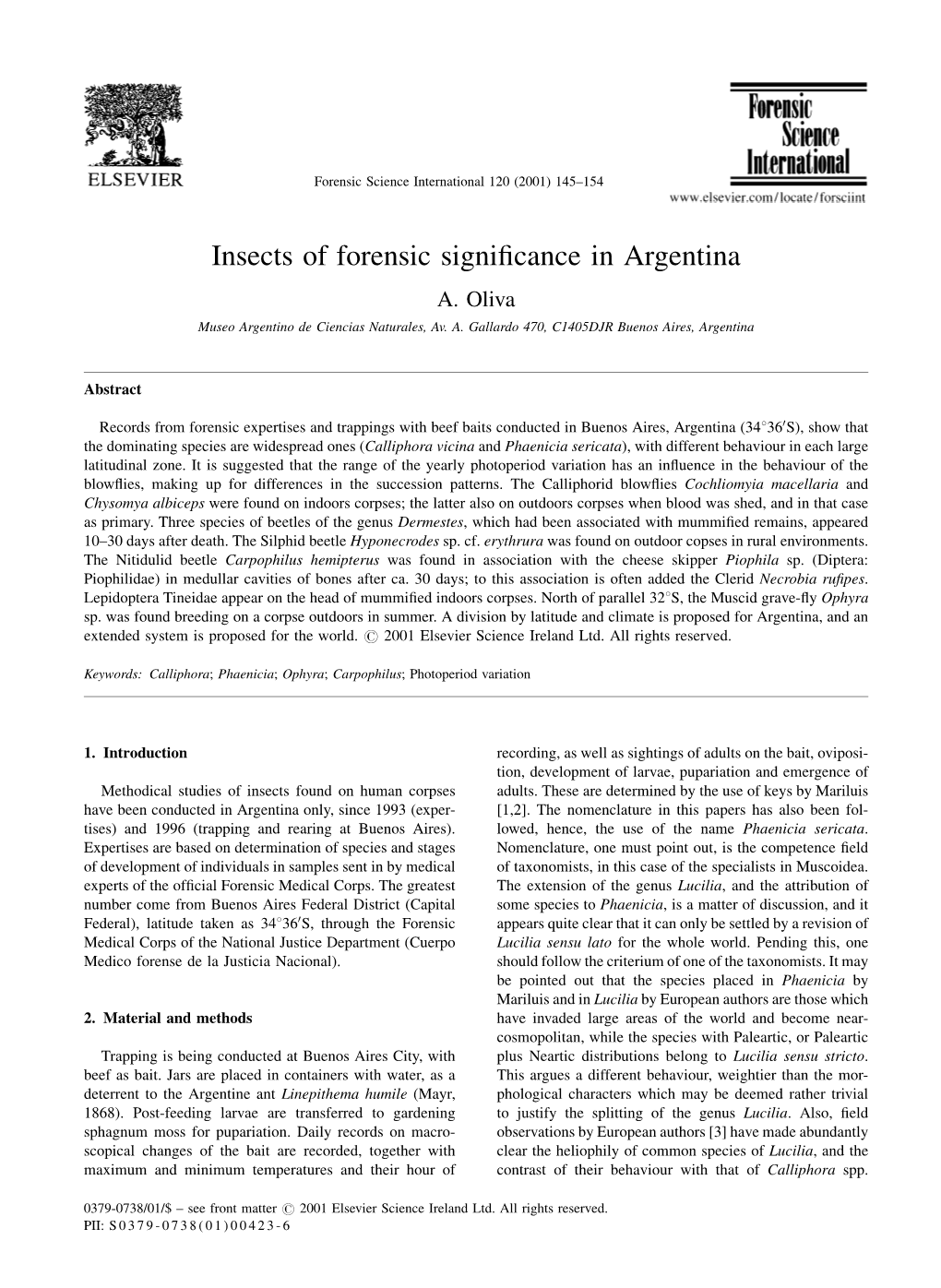 Insects of Forensic Significance in Argentina
