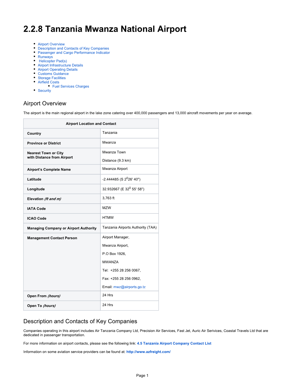 2.2.8 Tanzania Mwanza National Airport