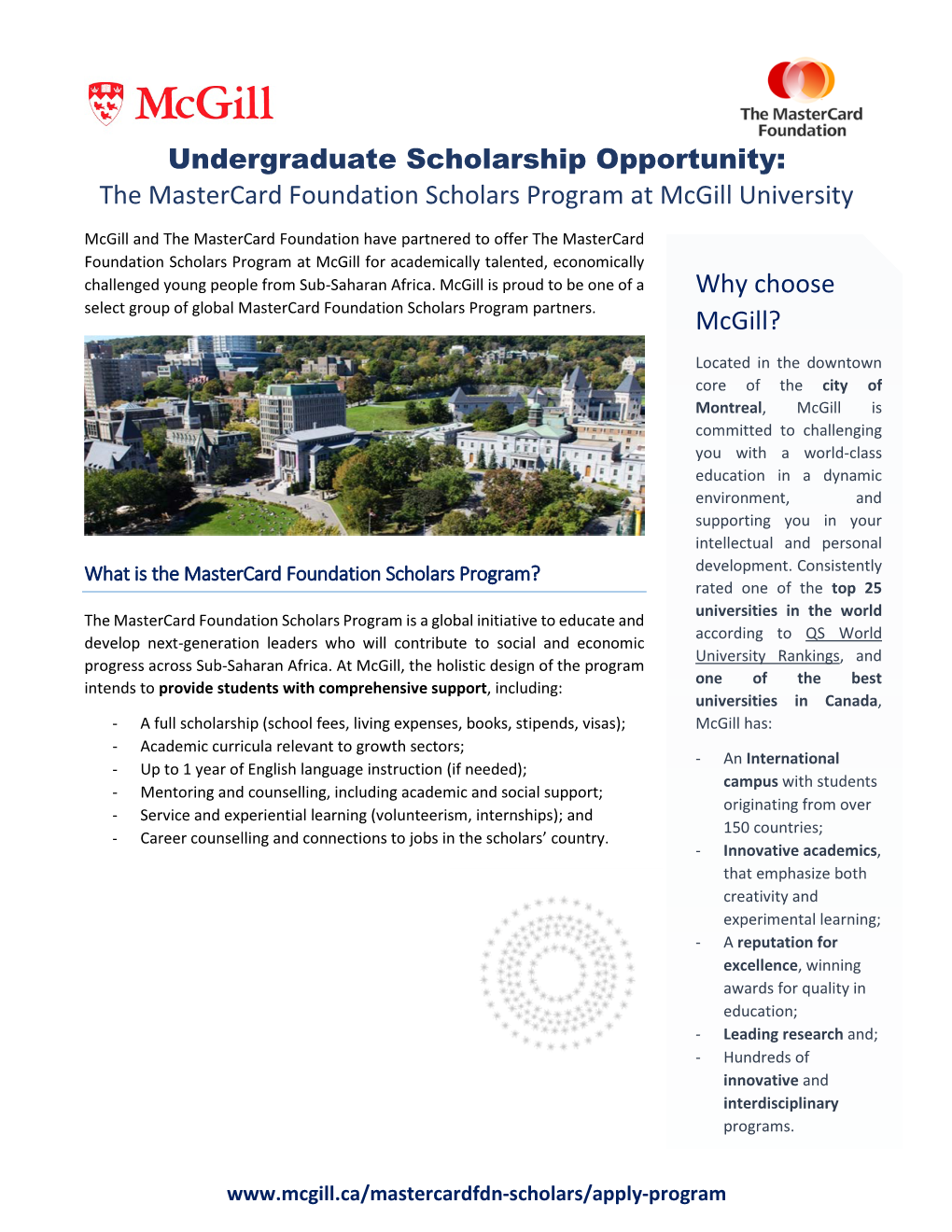 The Mastercard Foundation Scholars Program at Mcgill University Why