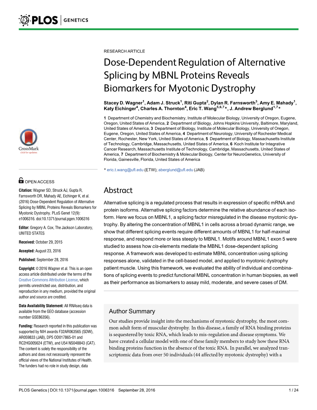 Dose-Dependent Regulation of Alternative Splicing by MBNL