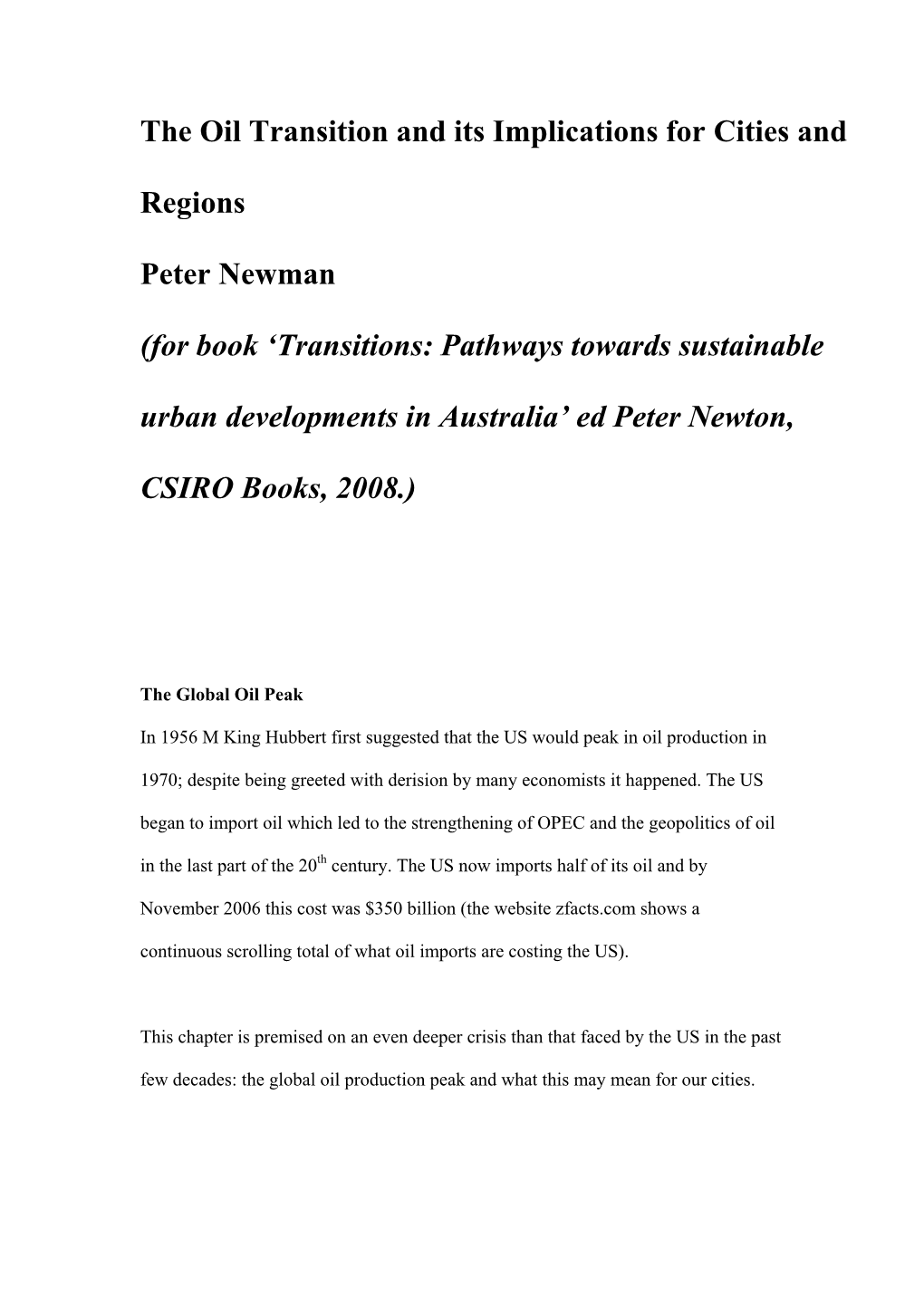 The Oil Transition and Its Implications for Cities And