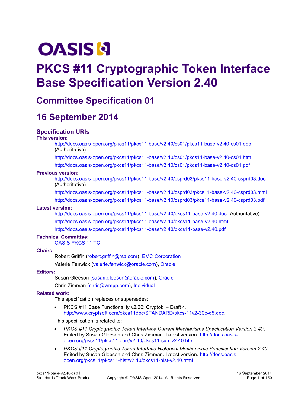 PKCS #11 Cryptographic Token Interface Base Specification Version 2.40