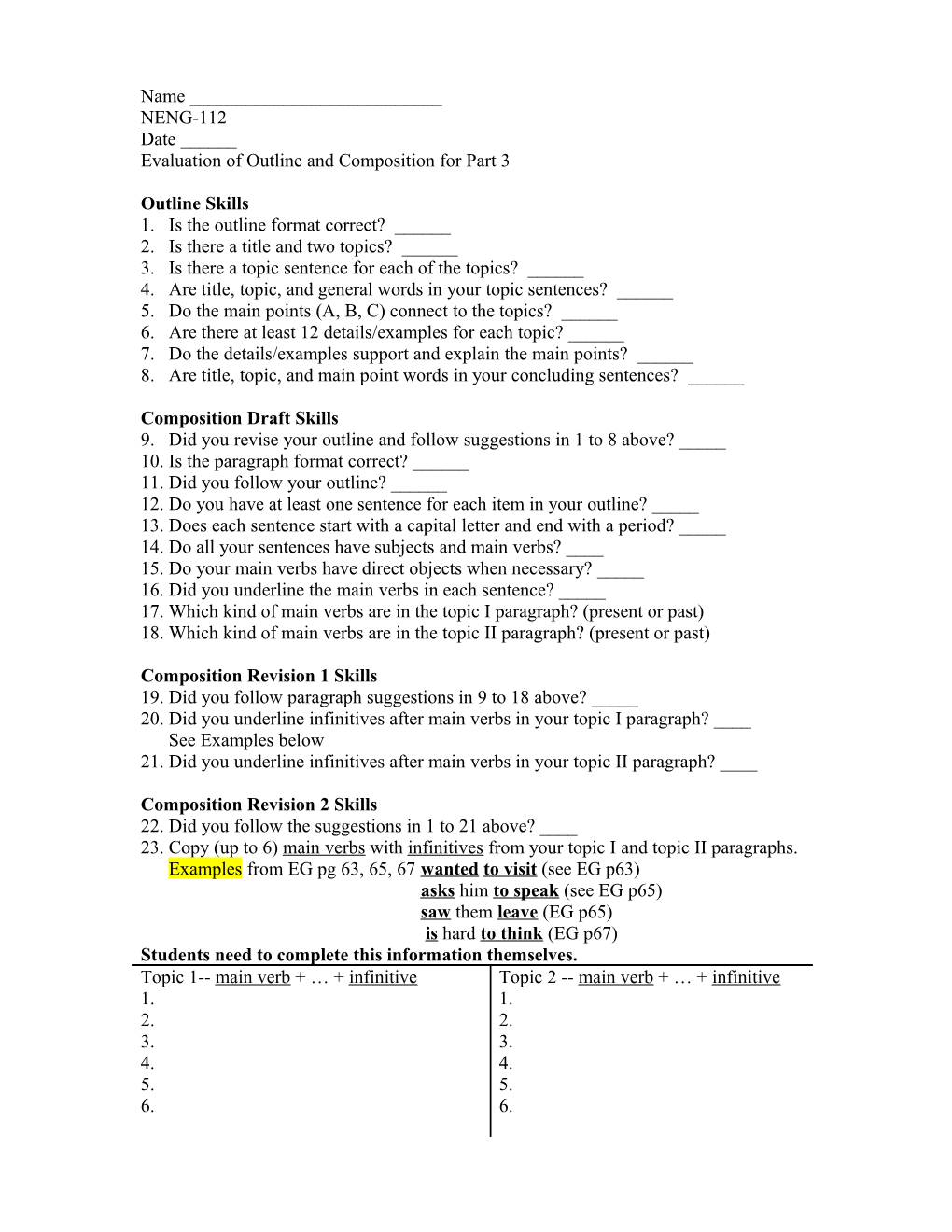 Evaluation of Outline and Paragraphs