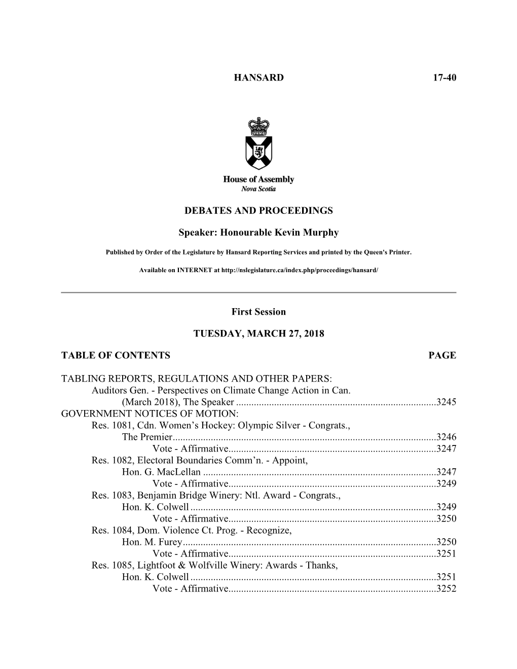 Hansard 17-40 Debates And