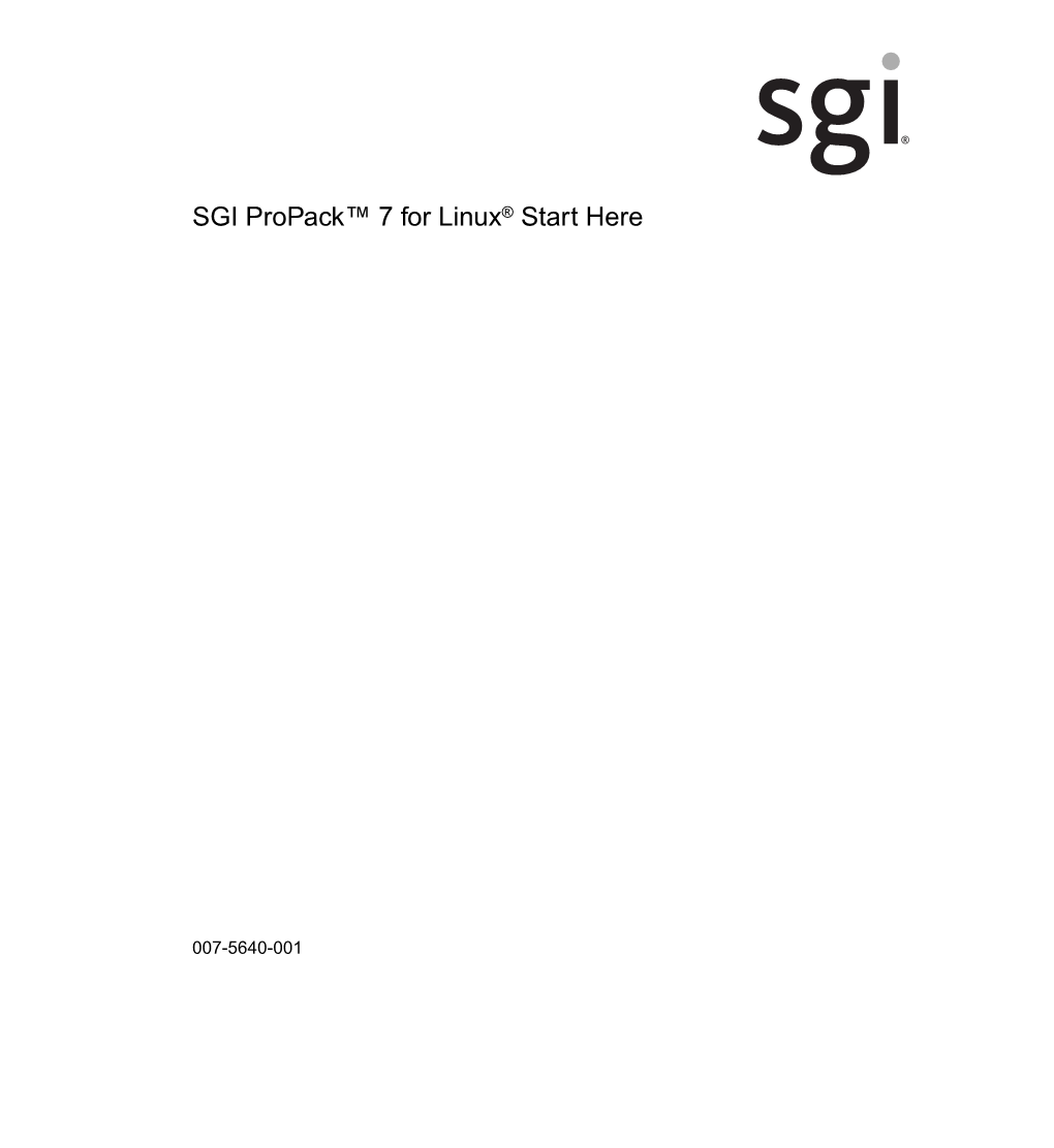 SGI Propack™ 7 for Linux® Start Here