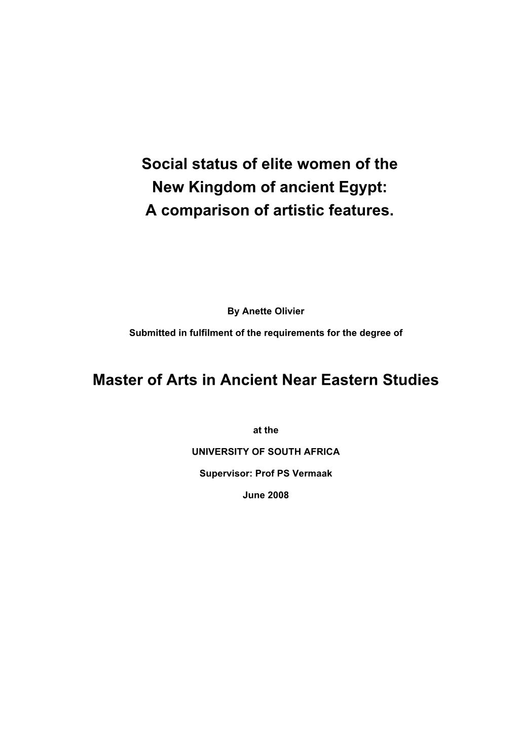 Social Status of Elite Women of the New Kingdom of Ancient Egypt: a Comparison of Artistic Features