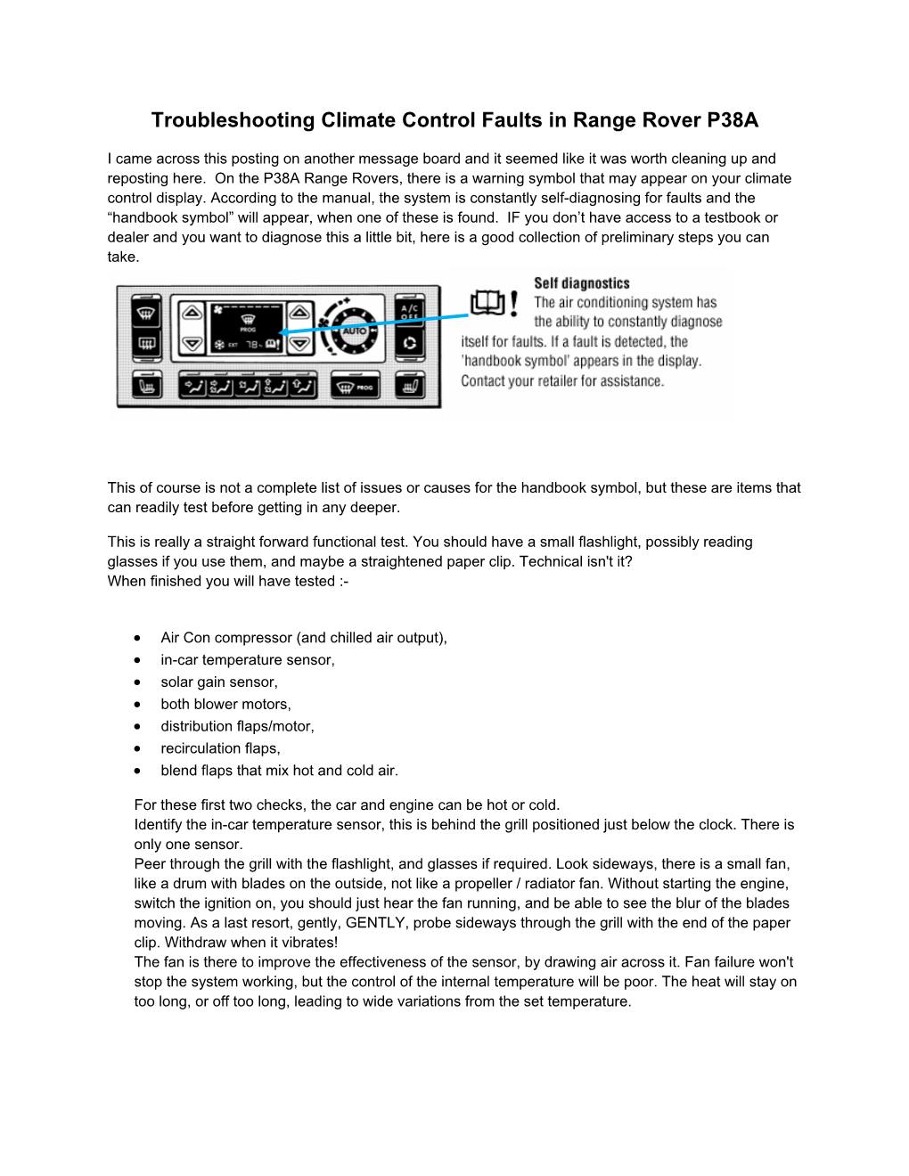 Troubleshooting Climate Control Faults in Range Rover P38A