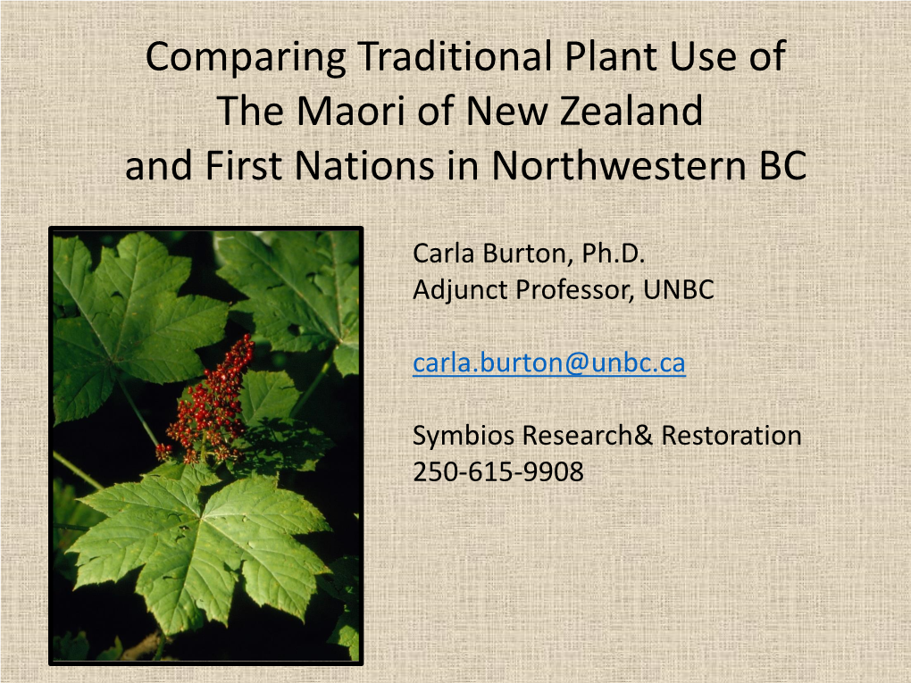 Comparing Traditional Plant Use of the Maori of New Zealand and First Nations in Northwestern BC