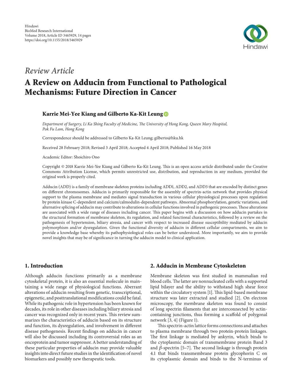 A Review on Adducin from Functional to Pathological Mechanisms: Future Direction in Cancer