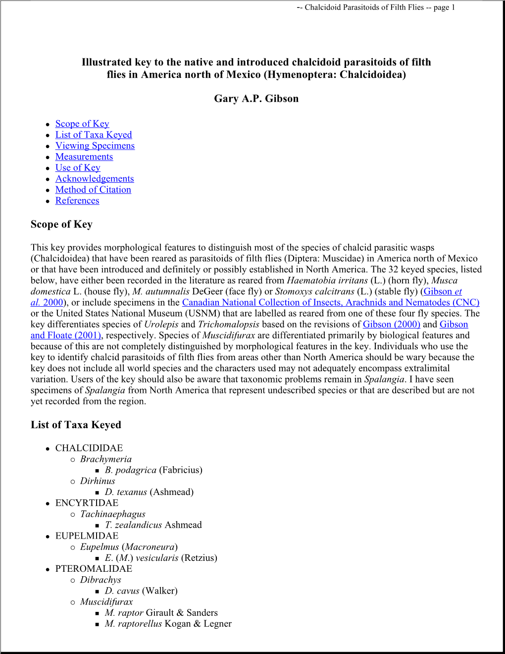 Chalcidoid Parasitoids of Filth Flies -- Page 1