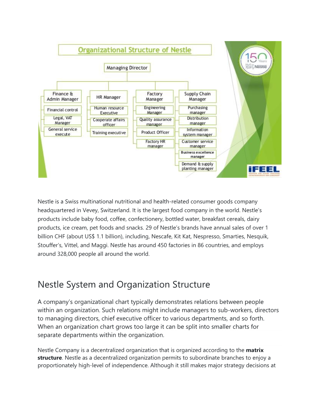 Nestle System and Organization Structure