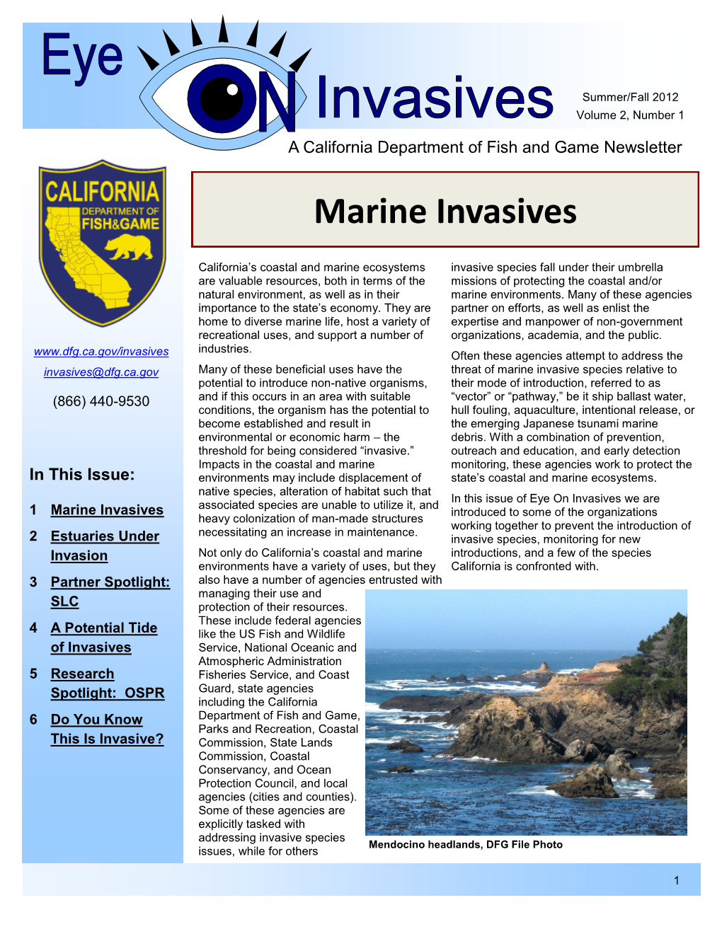 Eye on Invasives Newsletter: Volume 2, Number 1, Summer/Fall