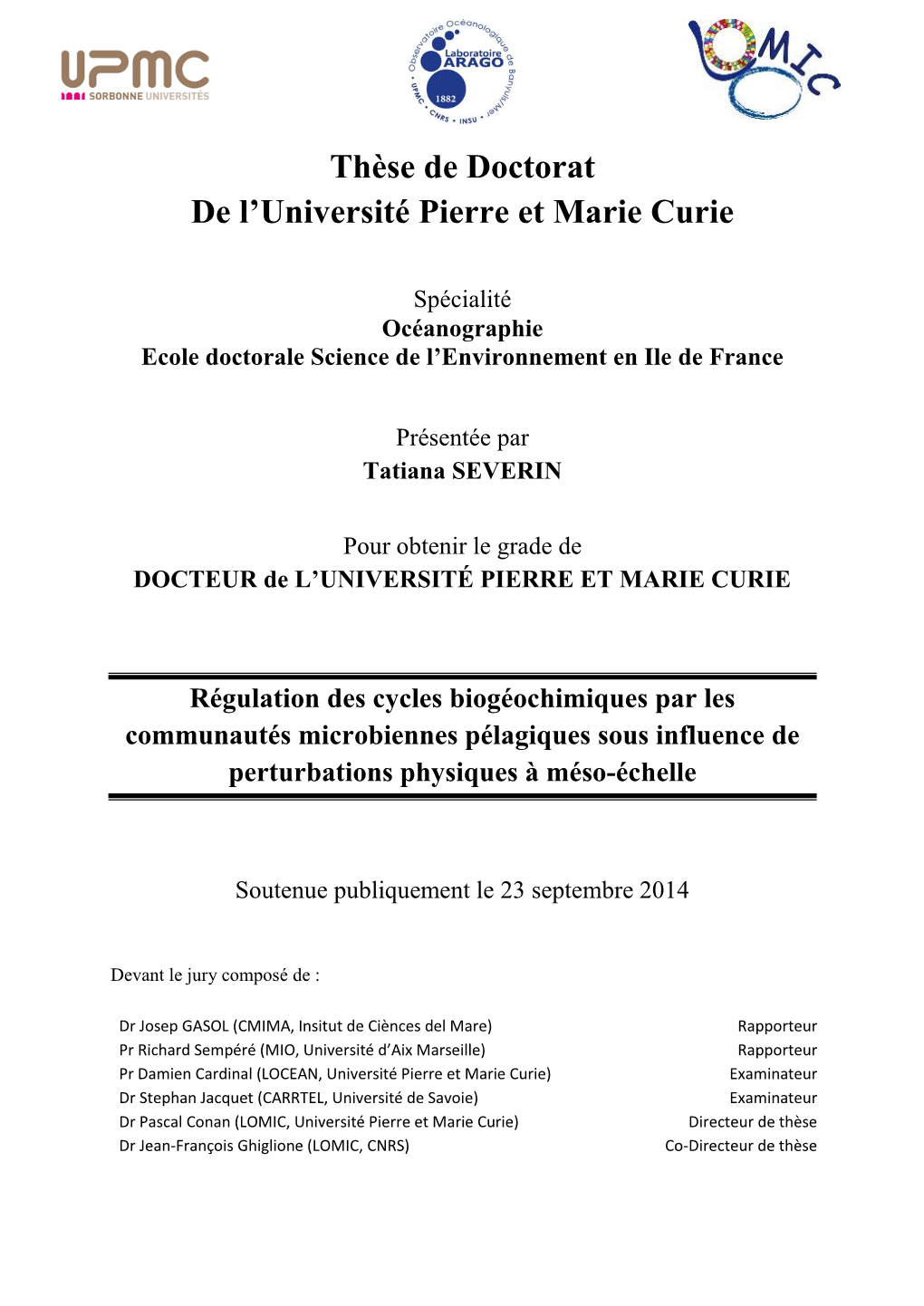 Thèse De Doctorat De L'université Pierre Et Marie Curie