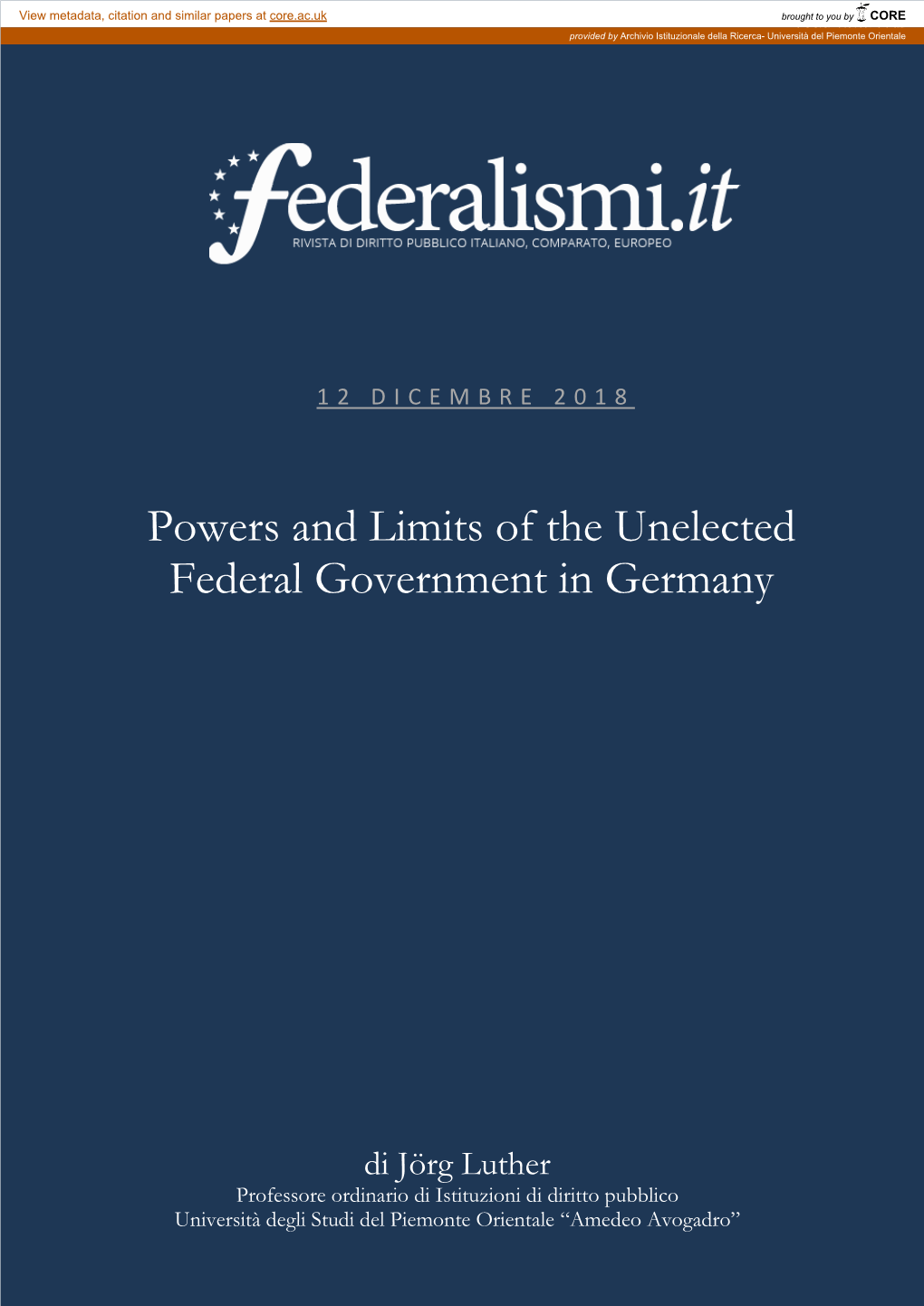 Powers and Limits of the Unelected Federal Government in Germany