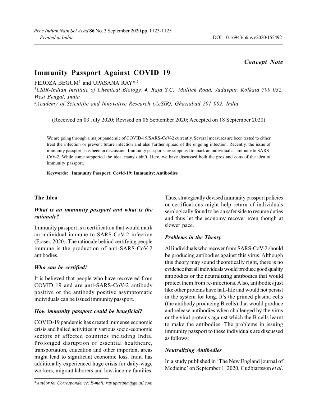 Immunity Passport Against COVID 19