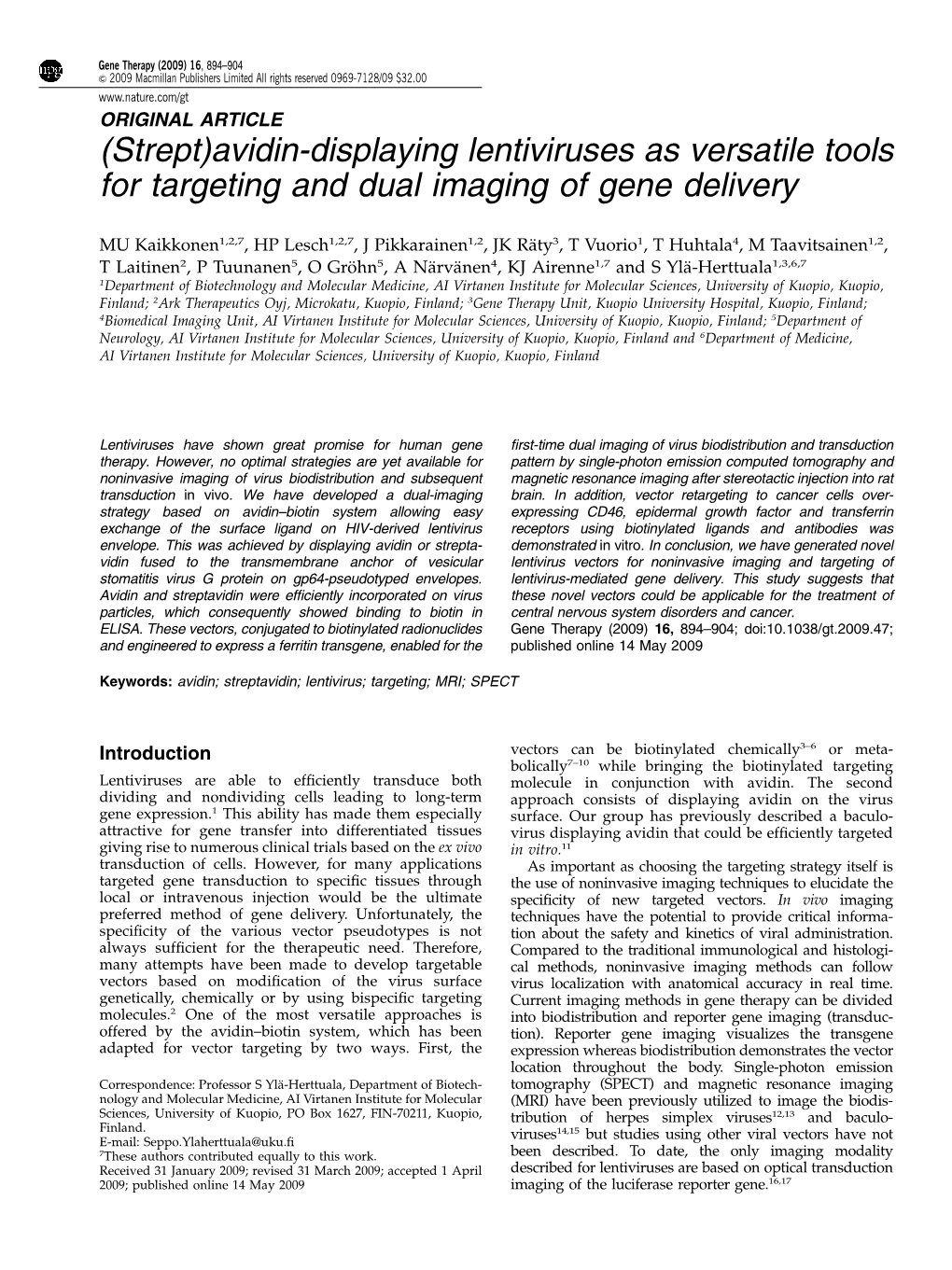 Avidin-Displaying Lentiviruses As Versatile Tools for Targeting and Dual Imaging of Gene Delivery