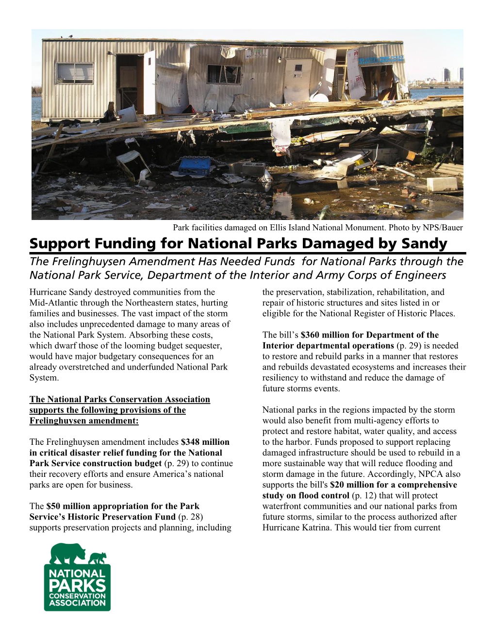 Support Funding for National Parks Damaged by Sandy