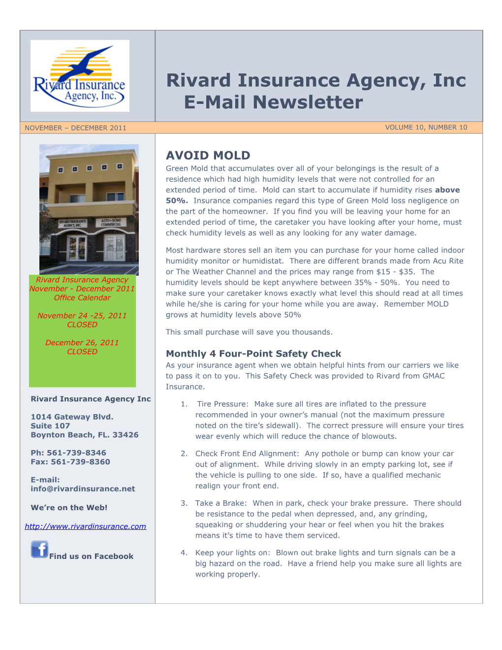 Rivard Insurance Agency, Inc E-Mail Newsletter