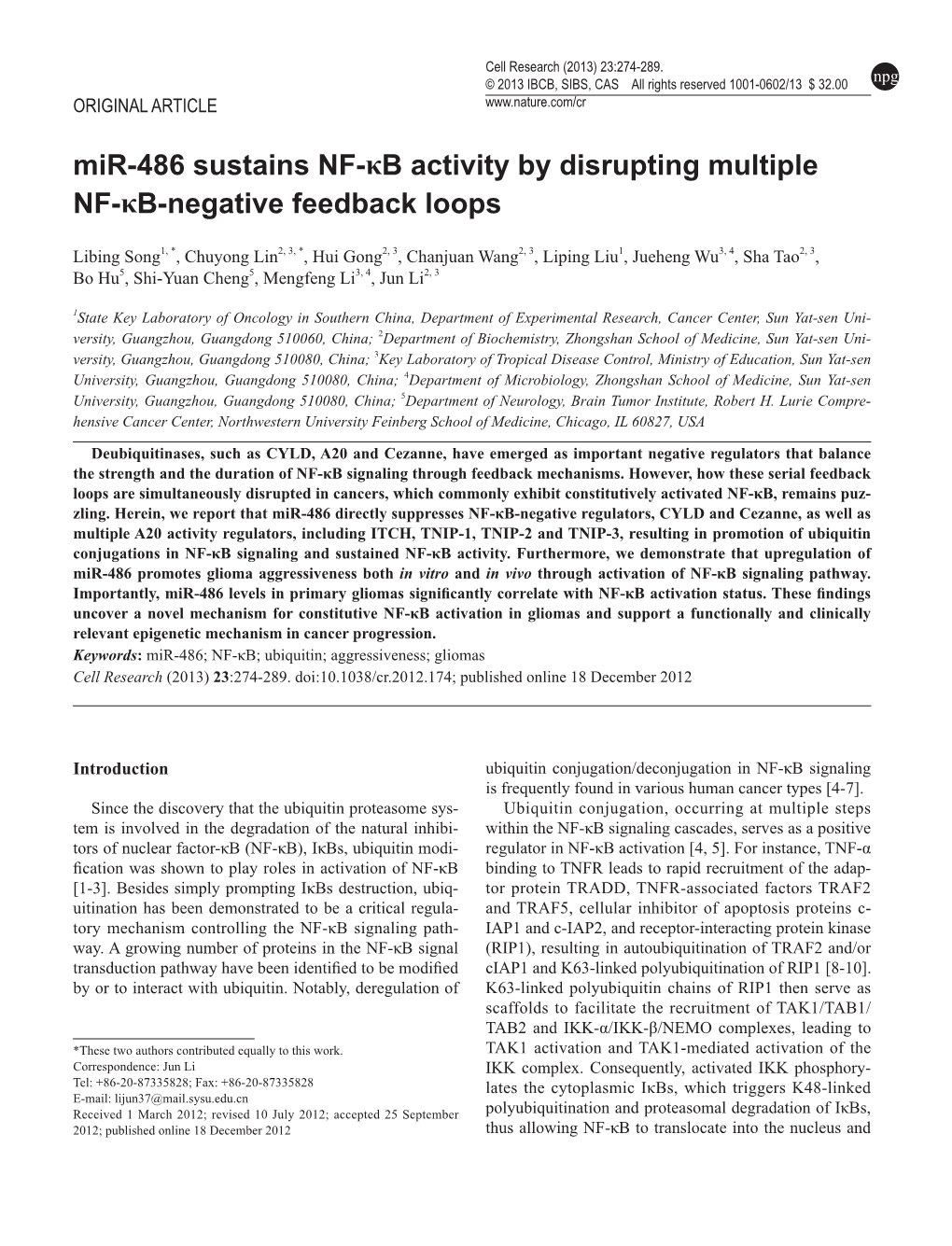 Mir-486 Sustains NF-Κb Activity by Disrupting Multiple NF-Κb-Negative Feedback Loops