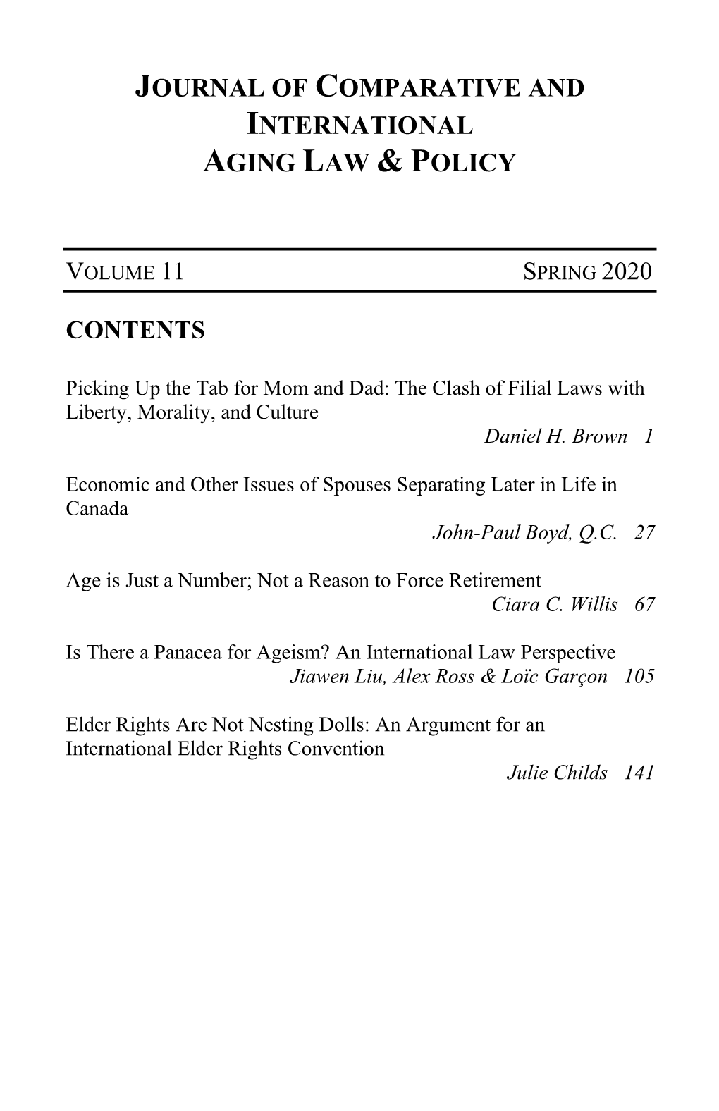 Journal of Comparative and International Aging Law & Policy