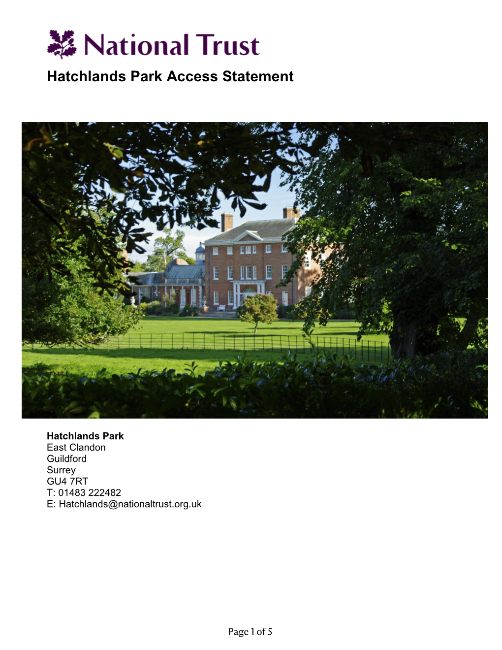Hatchlands Park Access Statement