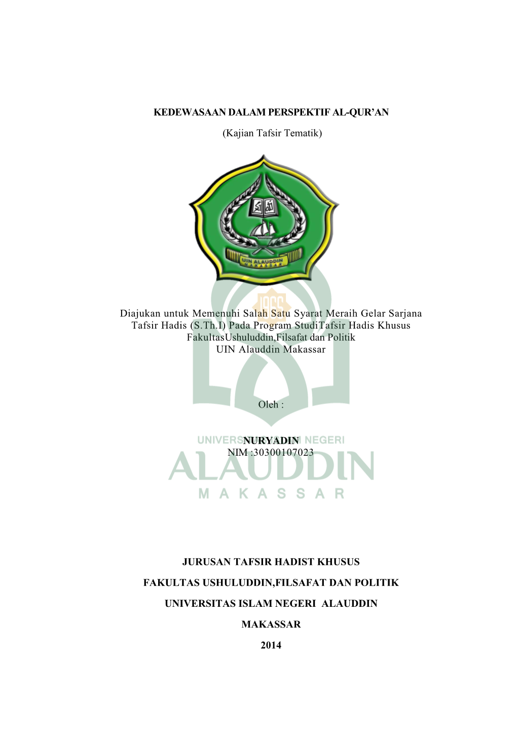 KEDEWASAAN DALAM PERSPEKTIF AL-QUR'an (Kajian Tafsir Tematik