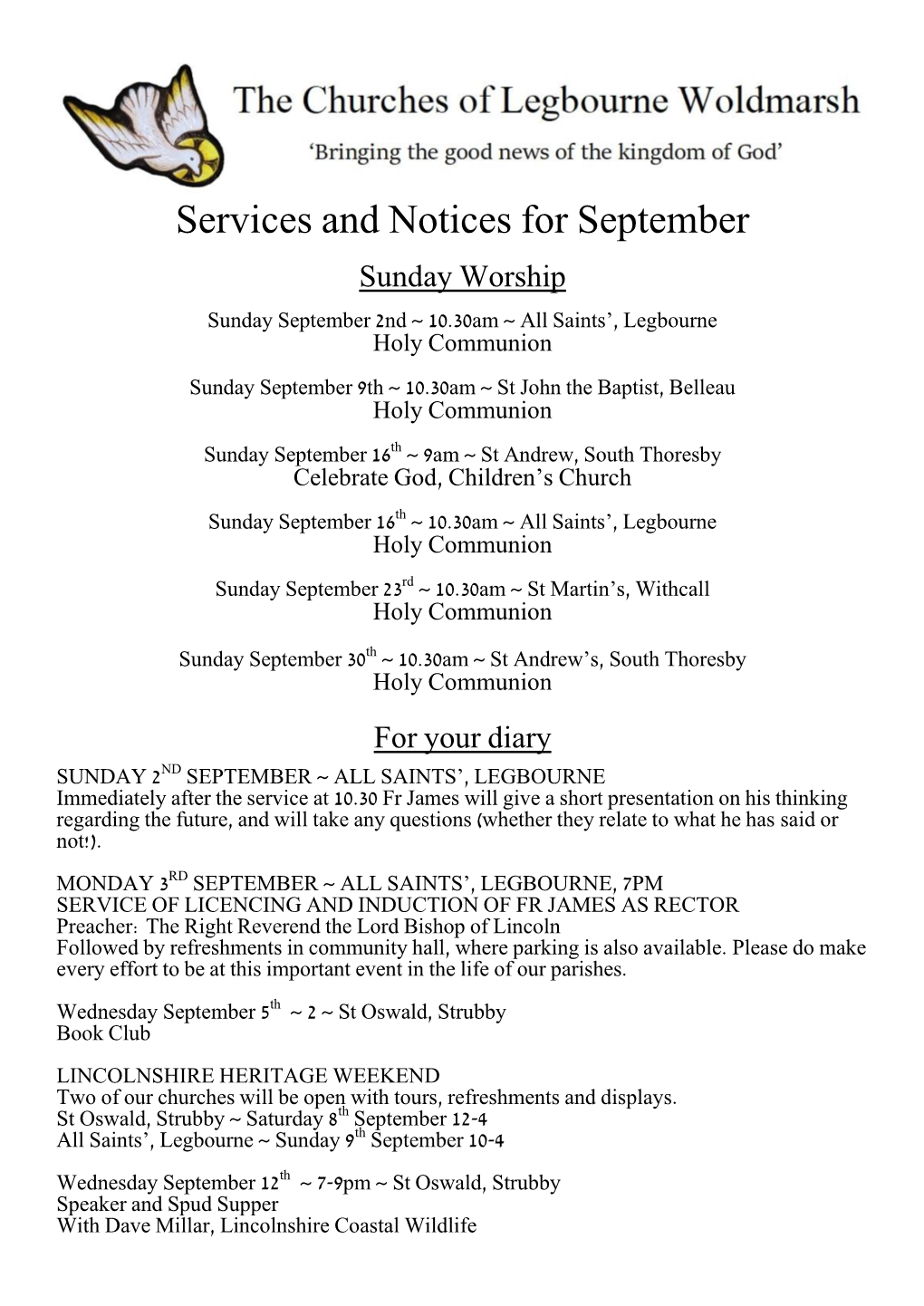 Services and Notices for September