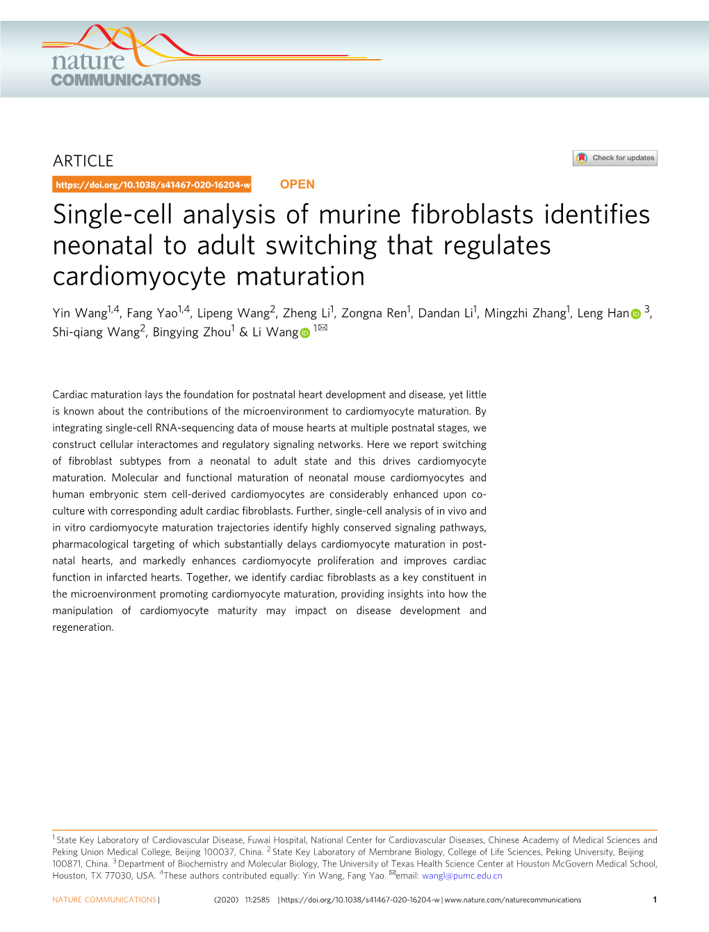 Single-Cell Analysis of Murine Fibroblasts Identifies Neonatal To