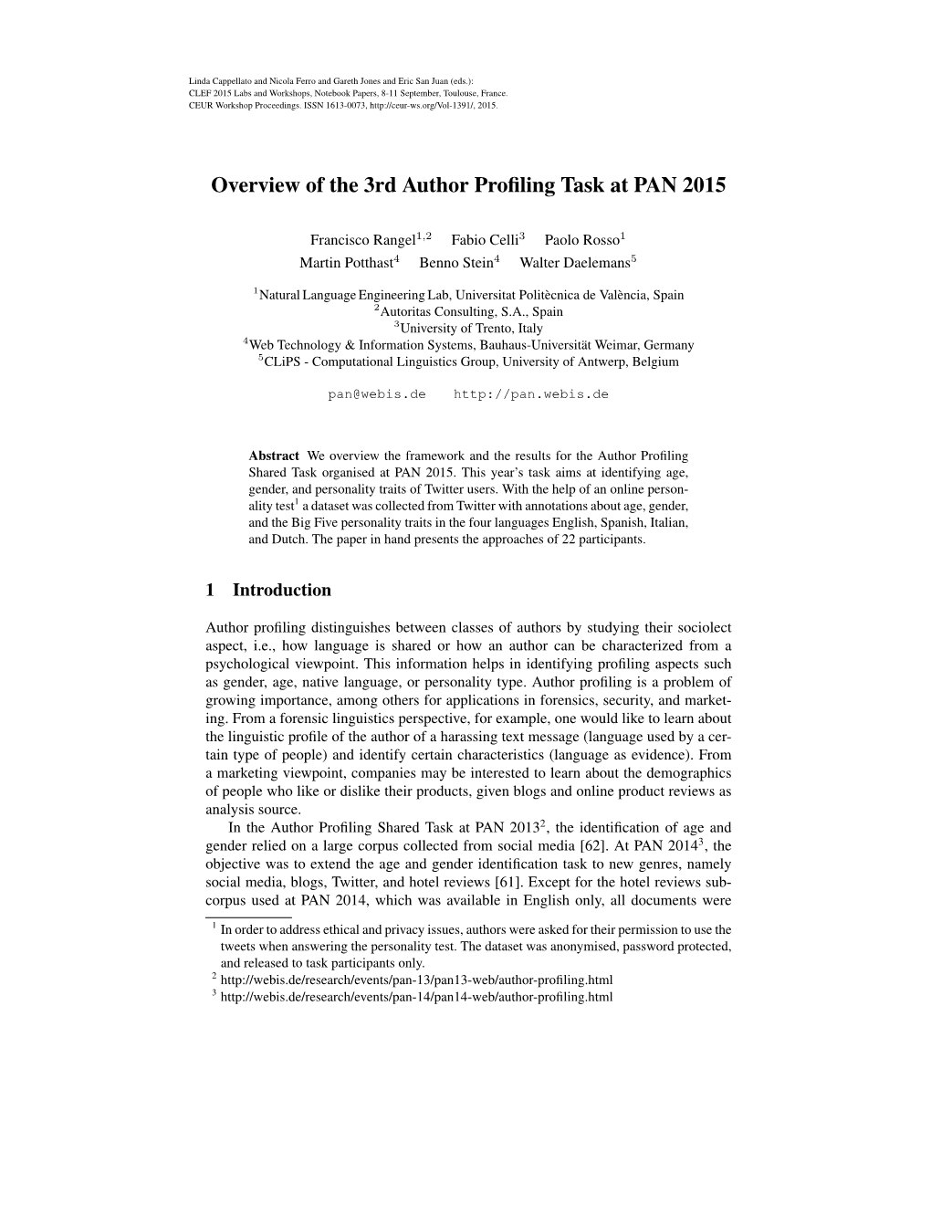 Overview of the 3Rd Author Profiling Task at PAN 2015