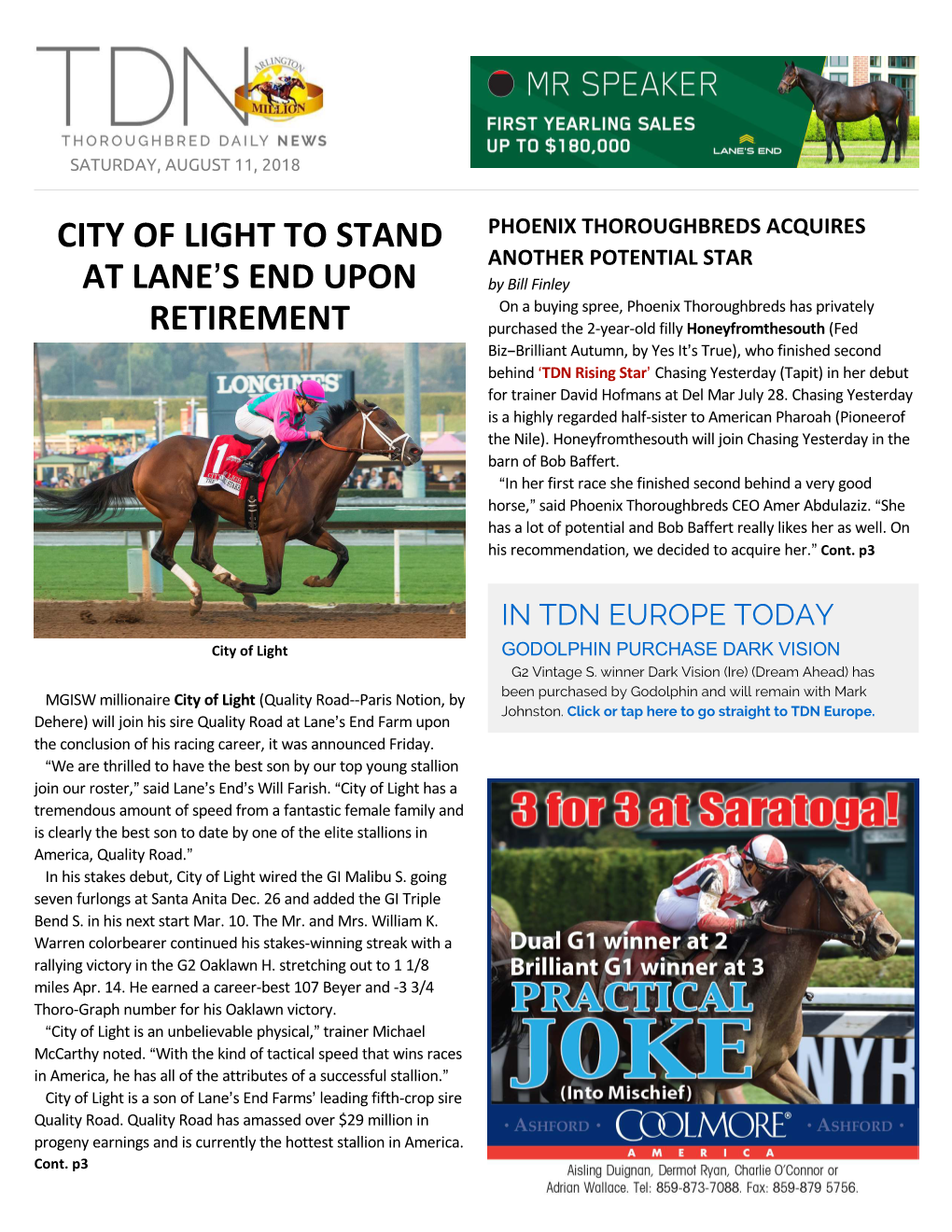 City of Light to Stand at Lane=S End Upon Retirement