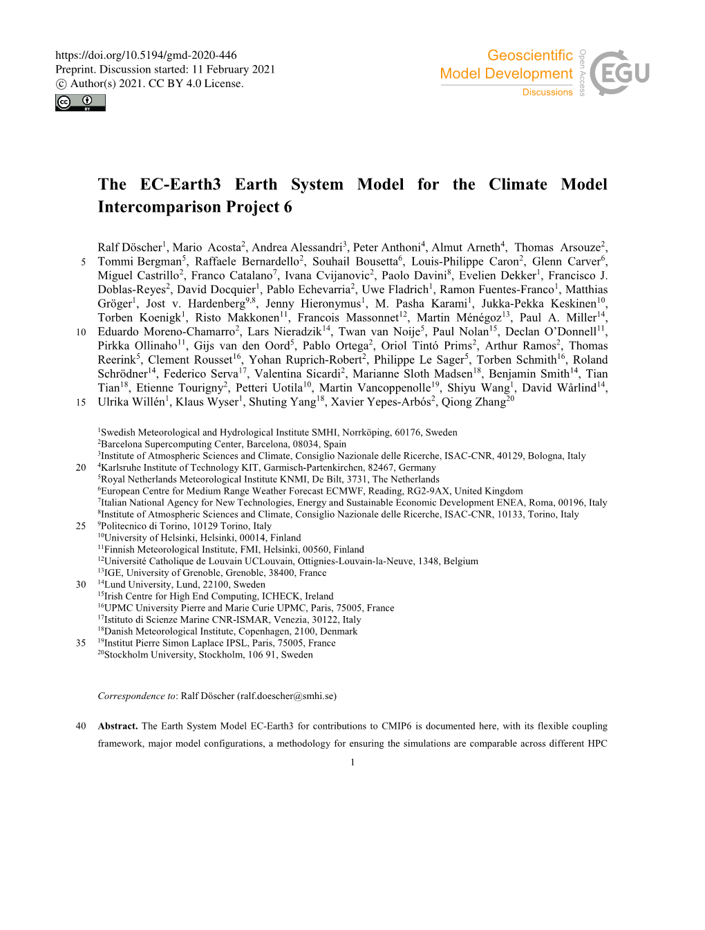 The EC-Earth3 Earth System Model for the Climate Model Intercomparison Project 6