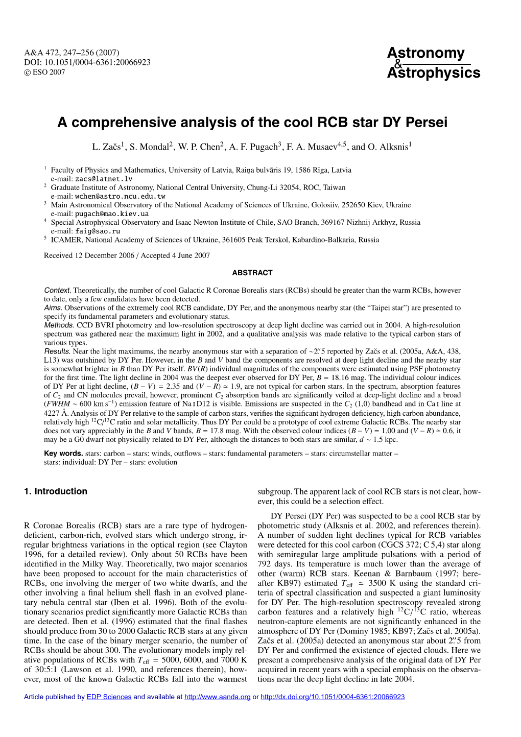 A Comprehensive Analysis of the Cool RCB Star DY Persei