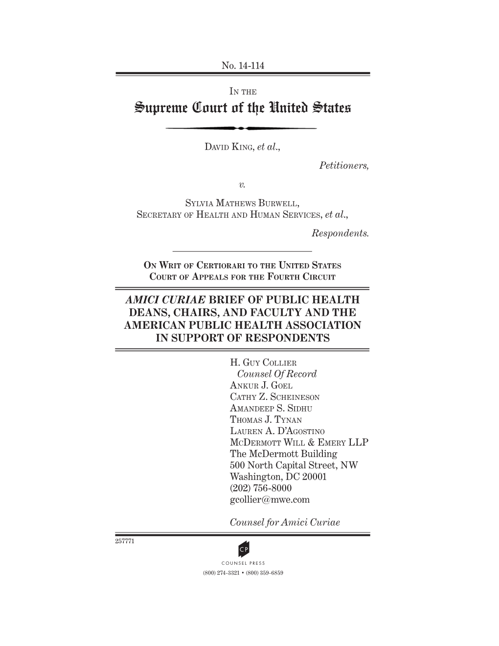 Public Health Deans, Chairs, and Faculty and the American Public Health Association in Support of Respondents