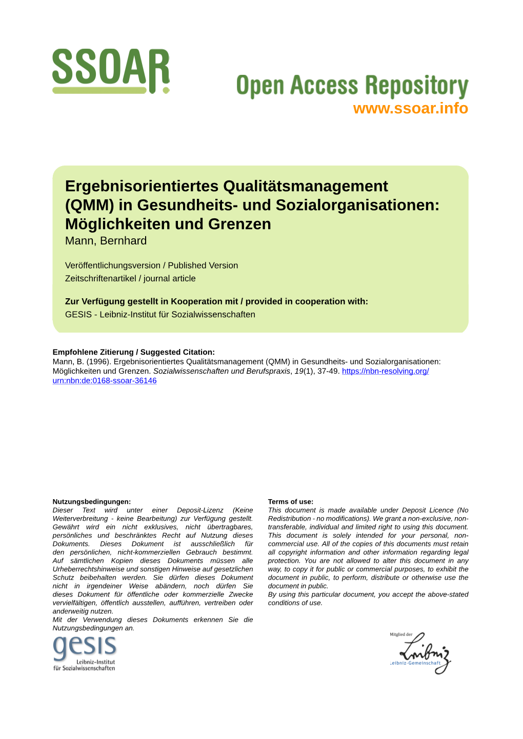 Ergebnisorientiertes Qualitätsmanagement (QMM) in Gesundheits- Und Sozialorganisationen: Möglichkeiten Und Gren