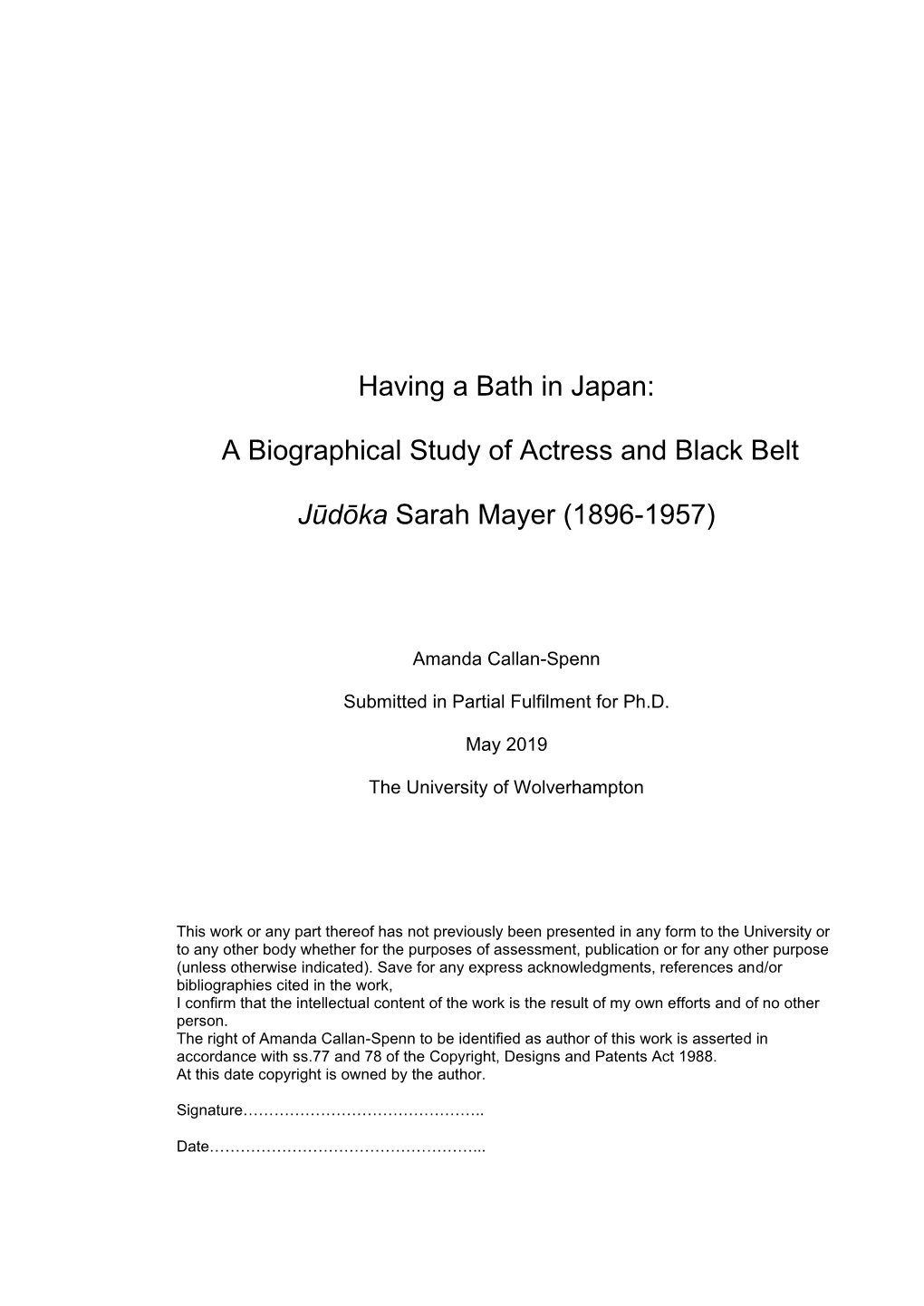 A Biographical Study of Actress and Black Belt Jūdōka Sarah Mayer