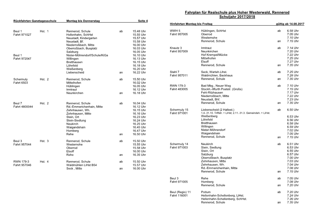Fahrplan Für Haupt-Und Realschule Schuljahr 2008/2009