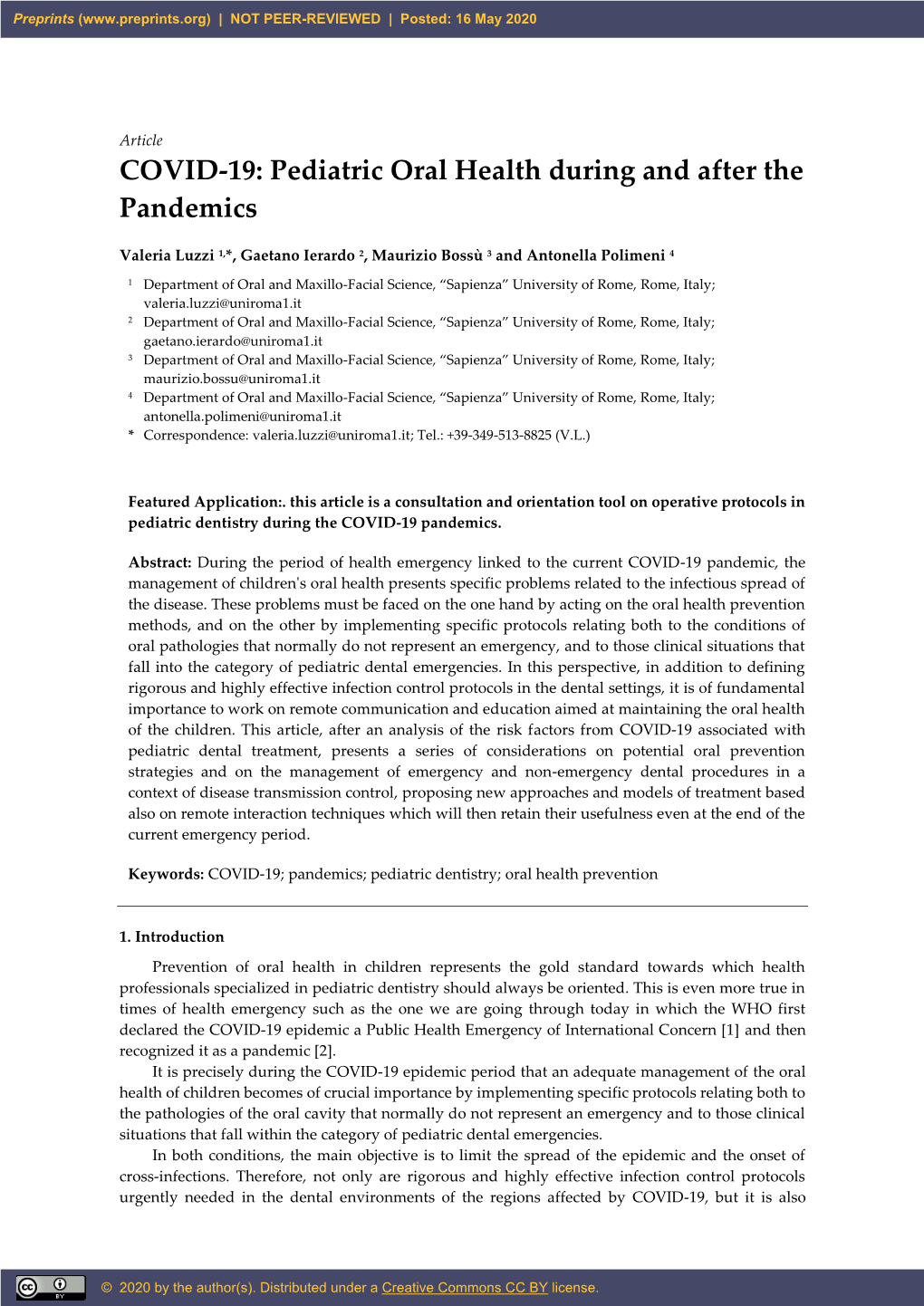 Pediatric Oral Health During and After the Pandemics