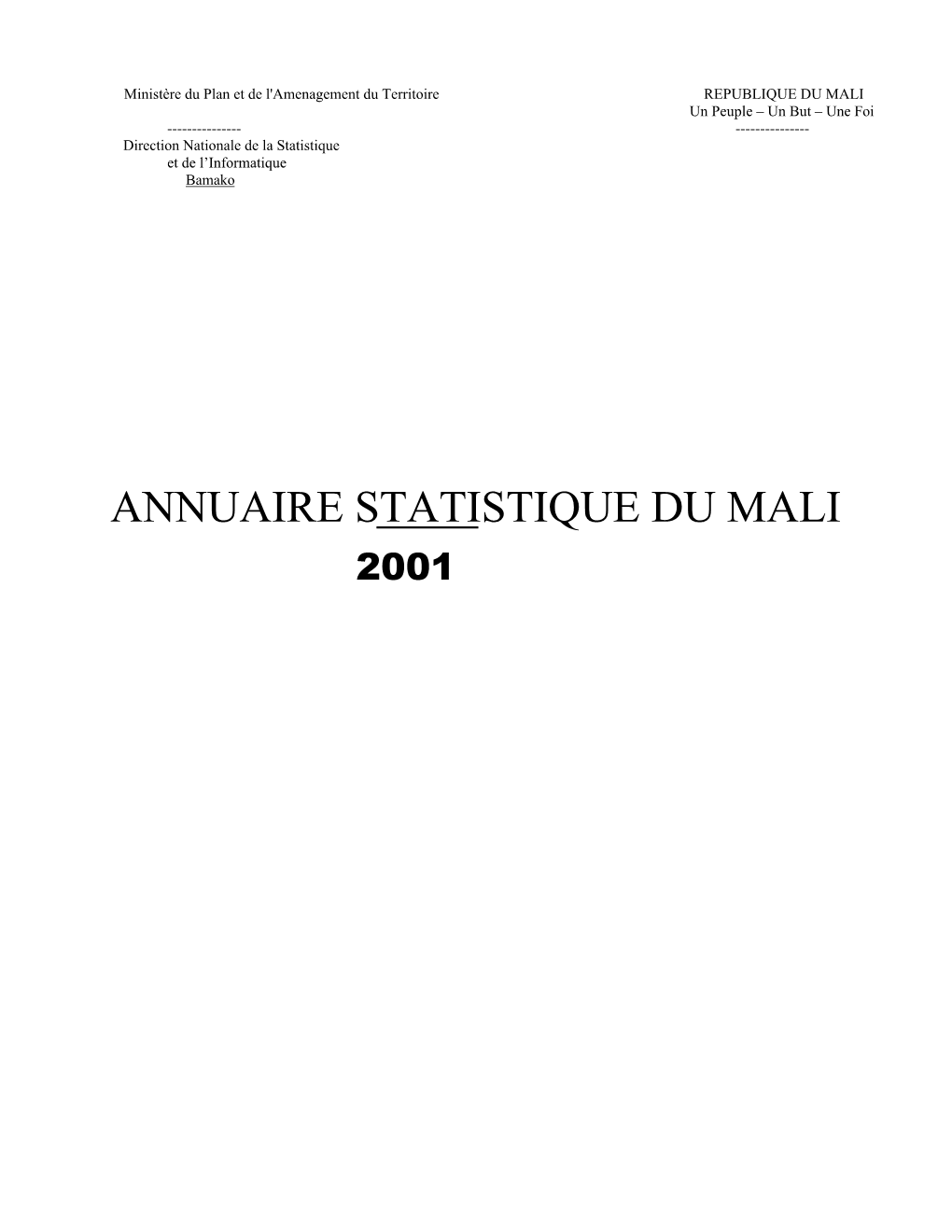 Annuaire Statistique Du Mali 2001