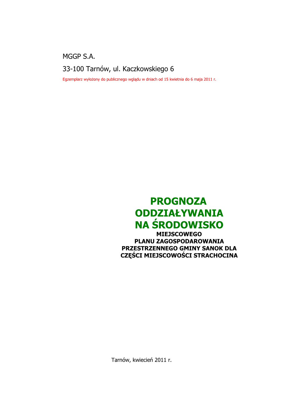 SANOK MPZP Prognoza Oddzialywania Na