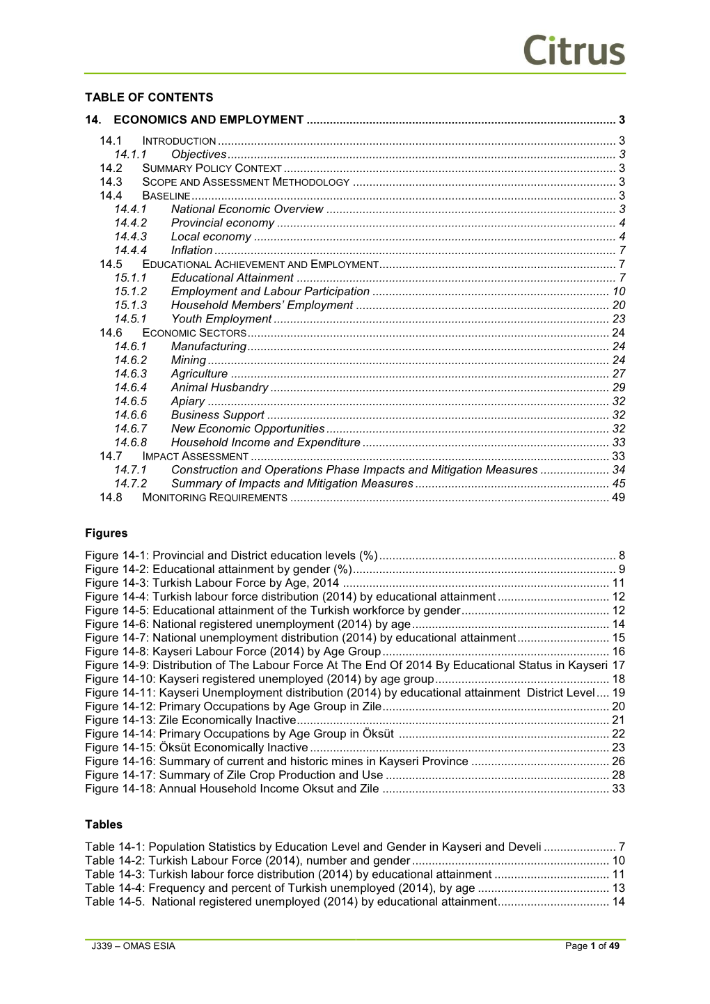 Table of Contents 14. Economics and Employment