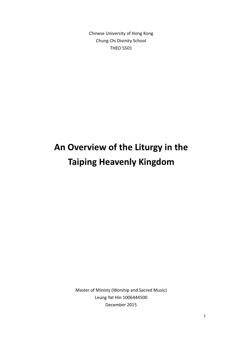 An Overview of the Liturgy in the Taiping Heavenly Kingdom